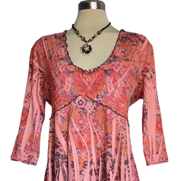 One World Boho Maternity Ethnic print 3/4 sleeves Blouse Size L - Picture 2 of 16